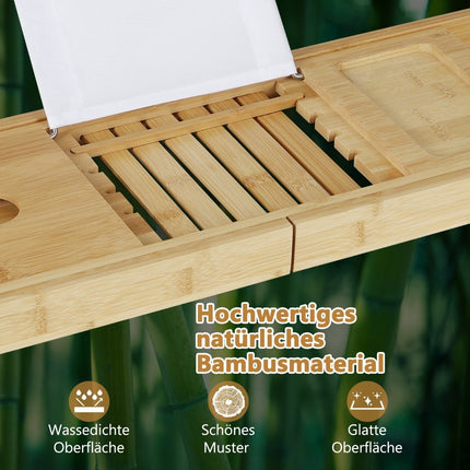 Bamboo bath boards extendable bath shelf with adjustable book stand 70.5-105 x 22 x 4 cm natural