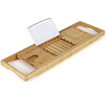 Bamboo bath boards extendable bath shelf with adjustable book stand 70.5-105 x 22 x 4 cm natural