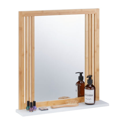 Bamboo bathroom mirror with shelf