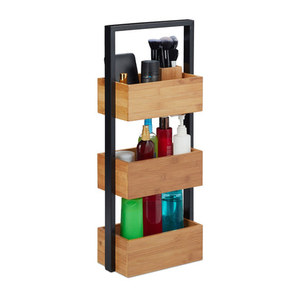 Bamboo bathroom shelf with 3 compartments