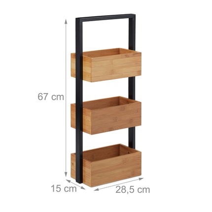 Bamboo bathroom shelf with 3 compartments
