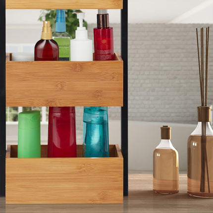 Bamboo bathroom shelf with 3 compartments