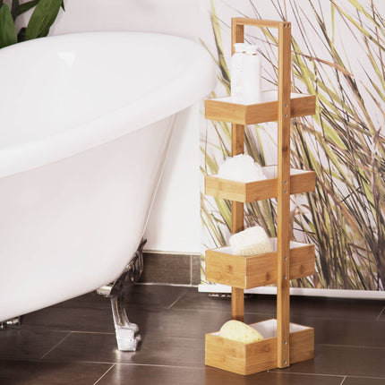 Bamboo bathroom shelf with 4 compartments