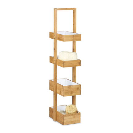 Bamboo bathroom shelf with 4 compartments