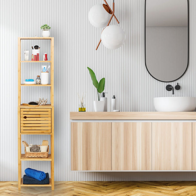 Bamboo bathroom shelf with 5 shelves