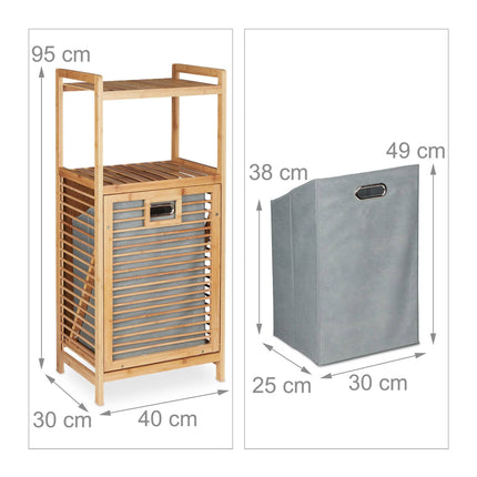 Bamboo bathroom shelf with laundry basket
