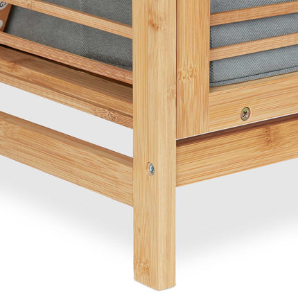 Bamboo bathroom shelf with laundry basket