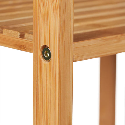 Bamboo bathroom shelf with laundry basket