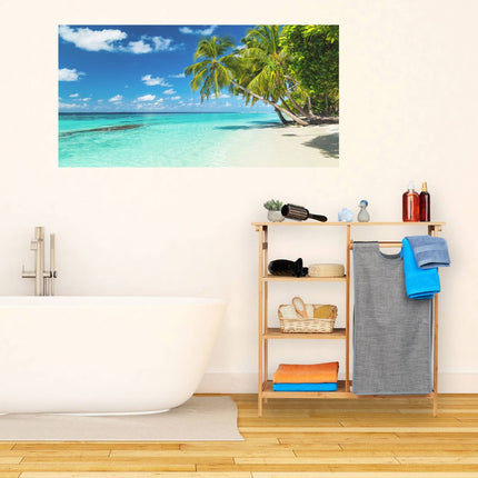Bamboo bathroom shelf with laundry basket
