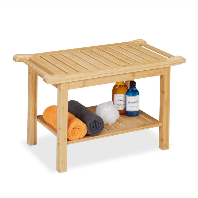Bamboo bathroom stool with handle