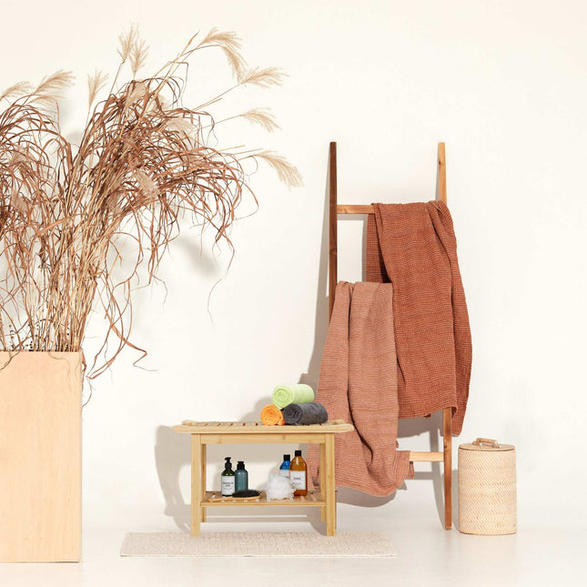 Bamboo bathroom stool with handle
