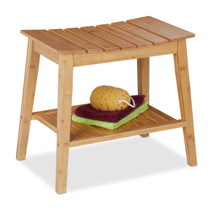 Bamboo bathroom stool with shelf