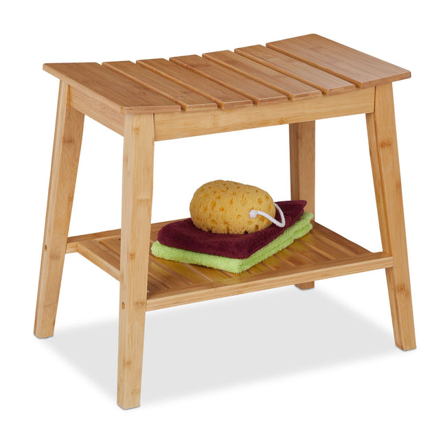 Bamboo bathroom stool with shelf