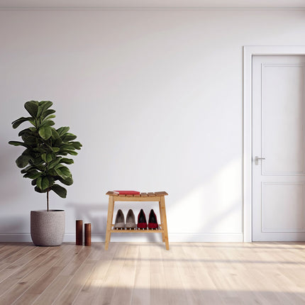 Bamboo bathroom stool with shelf