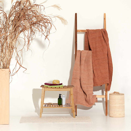 Bamboo bathroom stool with shelf