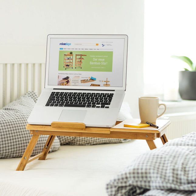 Bamboo bed tray with reading tab