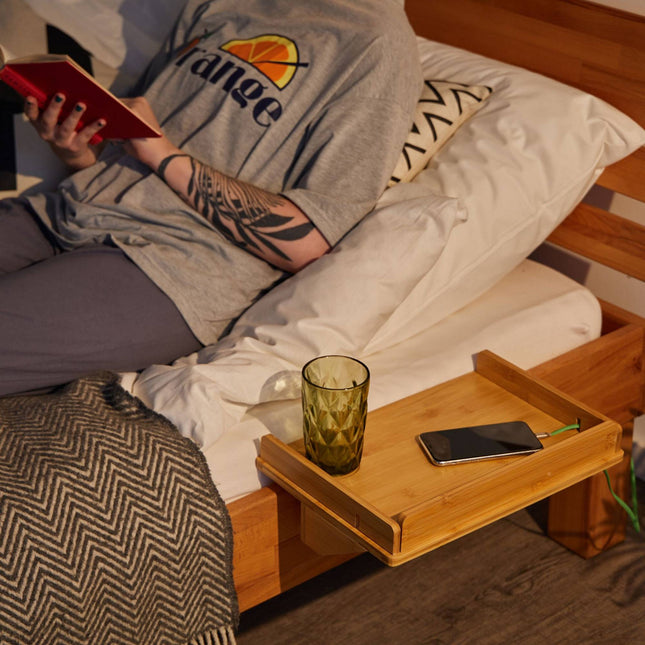 Bamboo bed tray with tablet holder