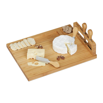 Bamboo cheese tray with cutlery