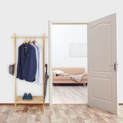 Bamboo clothes hanger with shelf