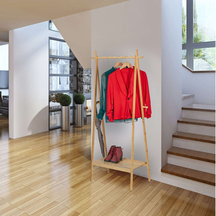 Bamboo clothes hanger with shelf