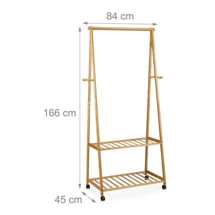 Bamboo clothes rack on wheels large