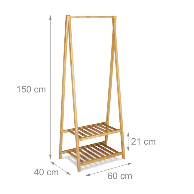 Bamboo clothes rack with 2 shelves