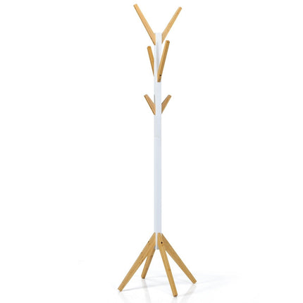 Bamboo coat rack with 6 hooks clothes rack 55 x 55 x 179 cm natural + white