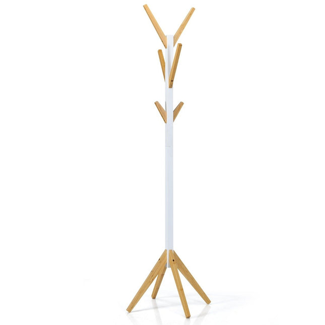 Bamboe kapstok met 6 haken kledingrek 55 x 55 x 179 cm naturel + wit