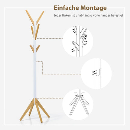 Bamboo coat rack with 6 hooks clothes rack 55 x 55 x 179 cm natural + white