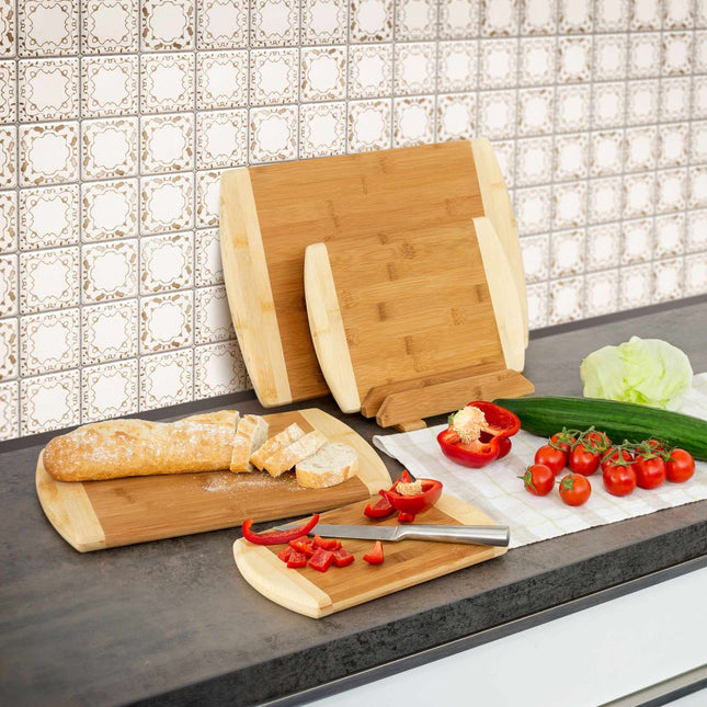 Bamboe snijplanken, set van 4 met houder