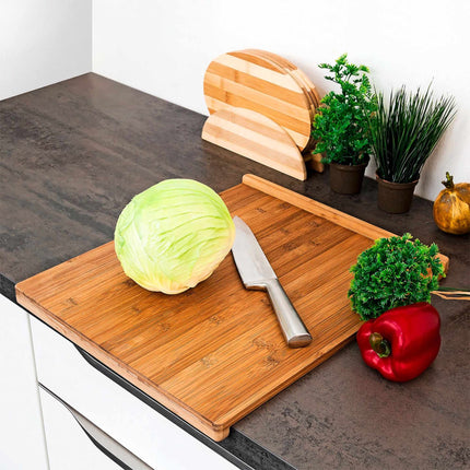 Bamboo cutting board with stop edge