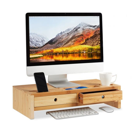 Bamboo display stand with 2 drawers