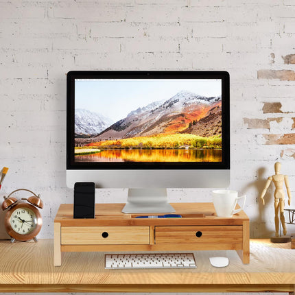 Bamboo display stand with 2 drawers
