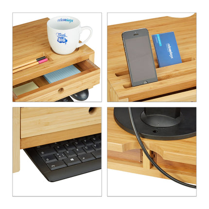Bamboo display stand with 2 drawers