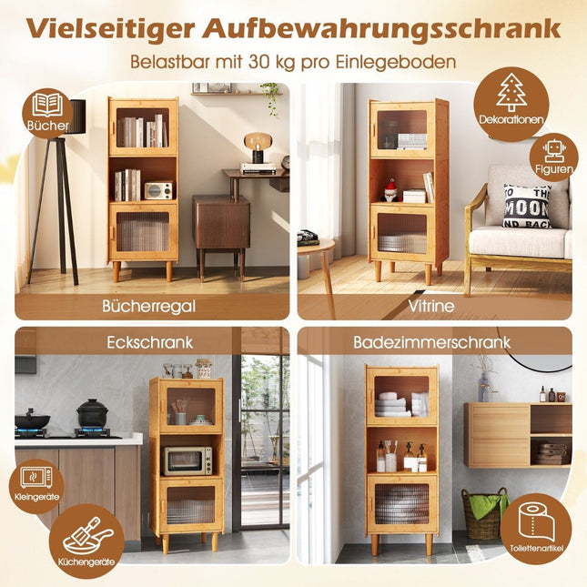 Bamboo kitchen cabinet 3-tier buffet cabinet with 2 acrylic doors natural 49.5 x 40 x 130 cm