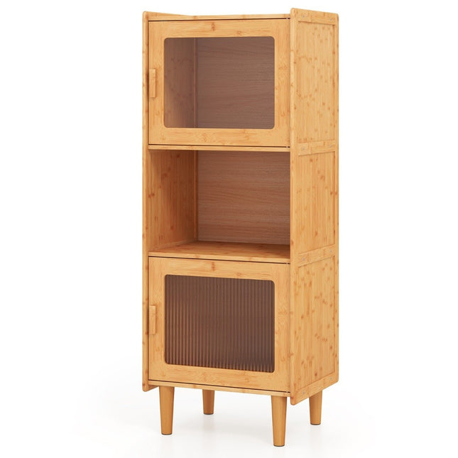 Bamboo kitchen cabinet 3-tier buffet cabinet with 2 acrylic doors natural 49.5 x 40 x 130 cm