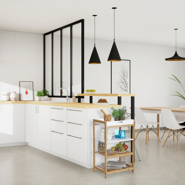Bamboo kitchen shelf with tray