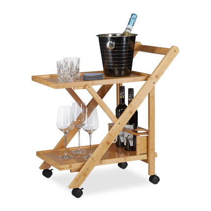 Bamboo kitchen trolley with 2 shelves