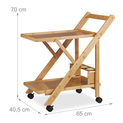 Bamboo kitchen trolley with 2 shelves