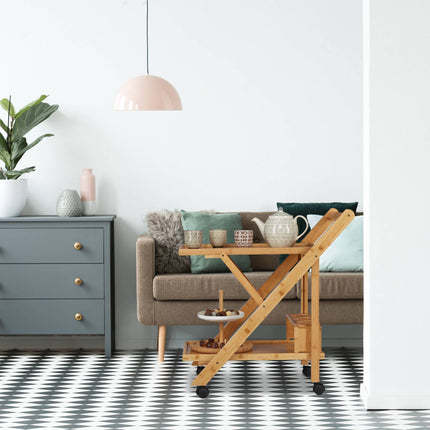 Bamboo kitchen trolley with 2 shelves