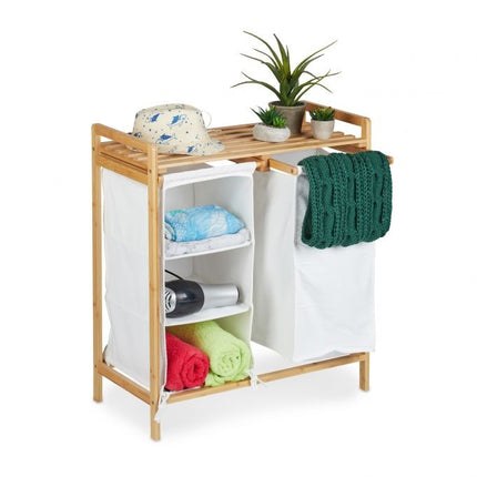 Bamboo laundry basket shelf