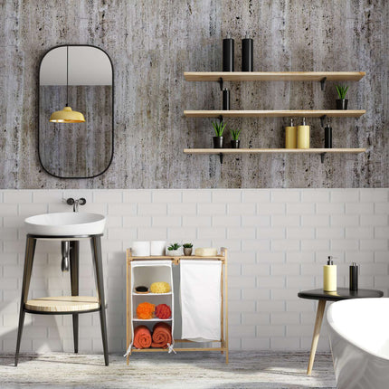 Bamboo laundry basket shelf