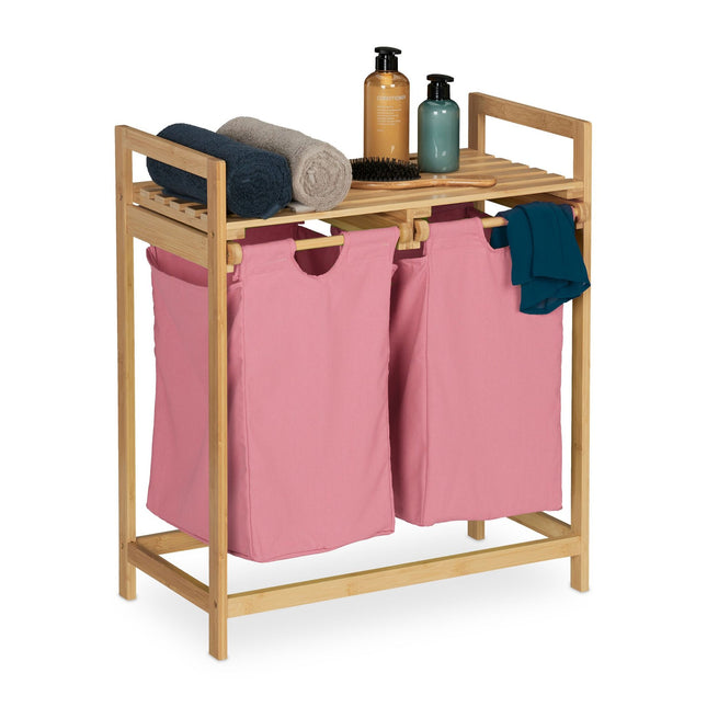 Bamboo laundry basket shelf
