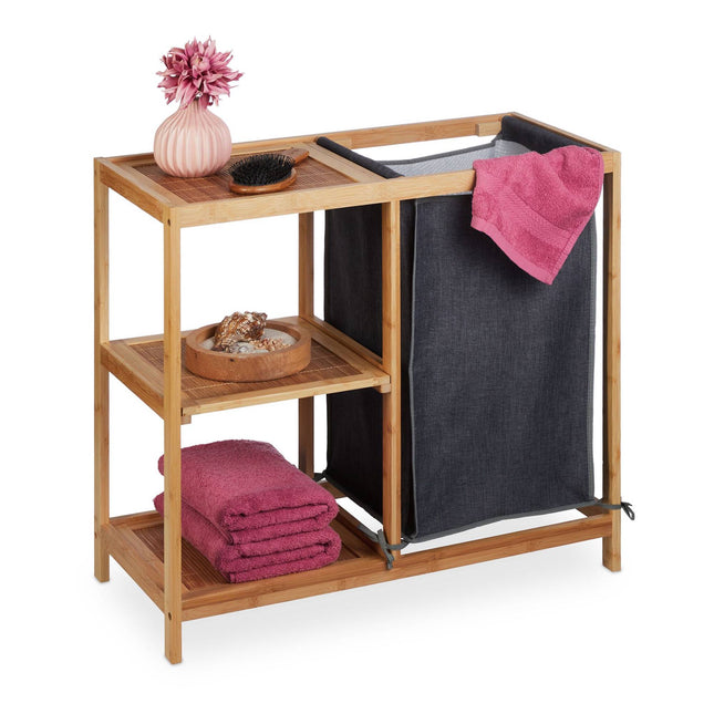 Bamboo laundry basket shelf