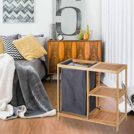 Bamboo laundry basket shelf