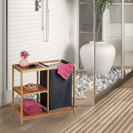 Bamboo laundry basket shelf