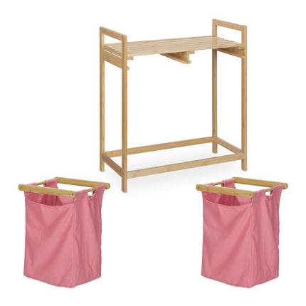 Bamboo laundry basket shelf