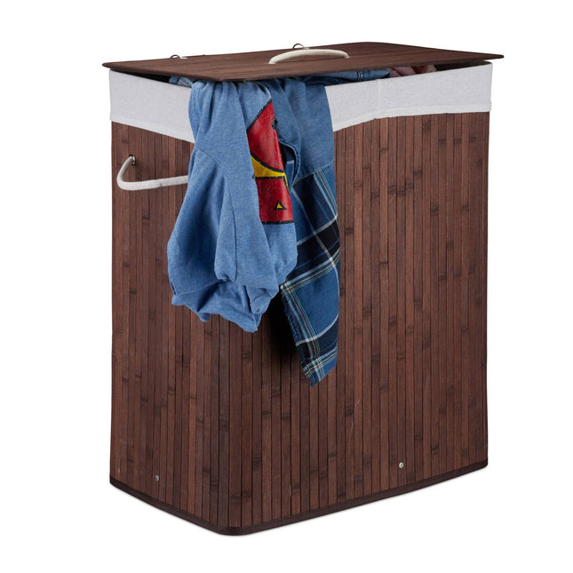 Bamboo laundry basket with 2 compartments