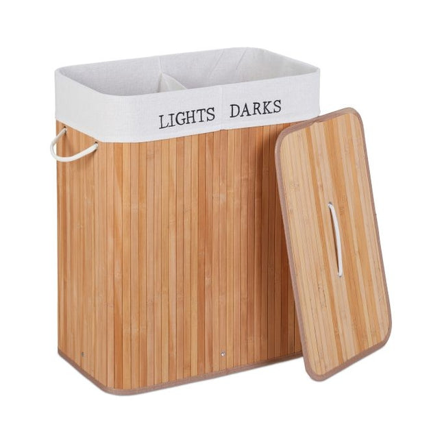 Bamboo laundry basket with 2 compartments
