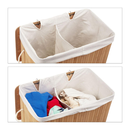 Bamboo laundry basket with 2 compartments